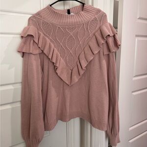 Eloquii Dusty Pink Ruffled Cowl Sweater